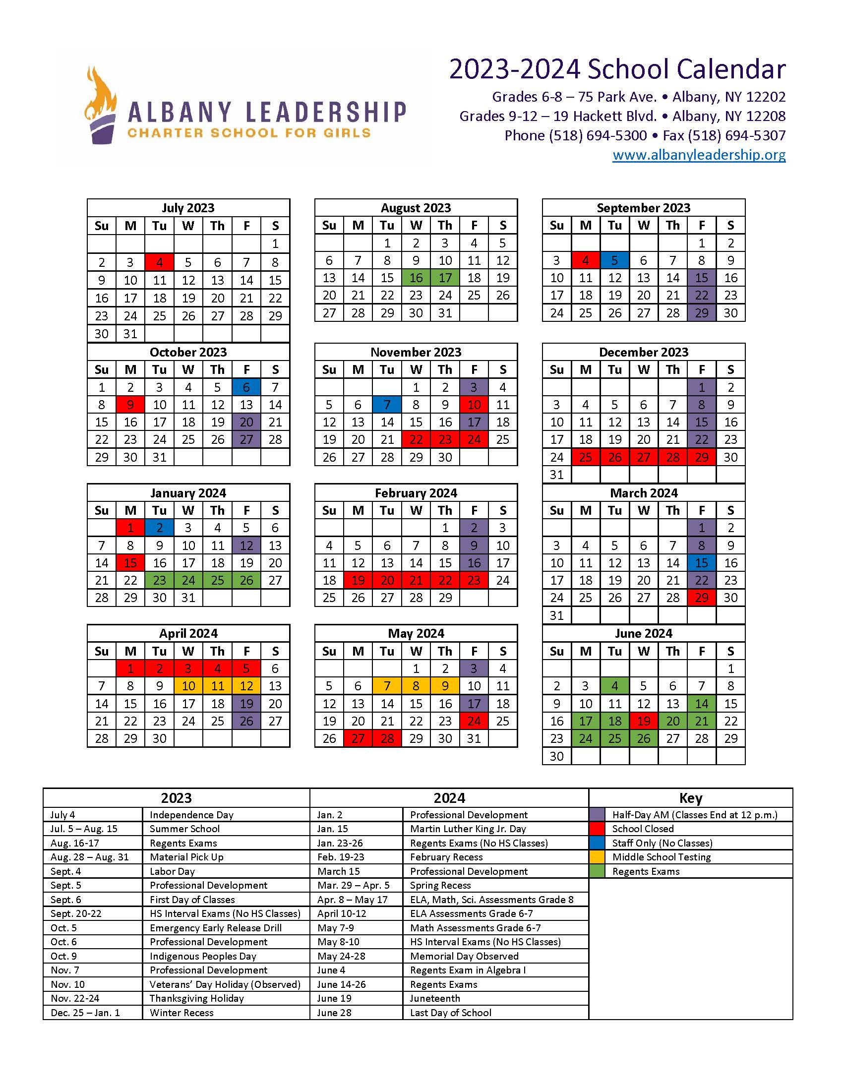 23 24 Academic Calendar Albany Leadership